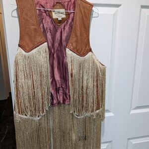 Vintage Brown Leather Fringe Vest